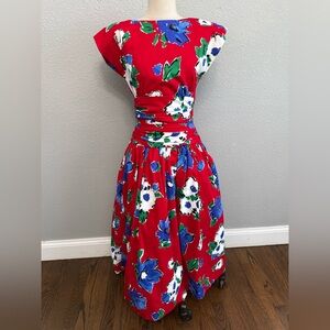 Vintage 80's Patty O'Neil Floral Drop Waist Flounce Midi Dress‎ Size
